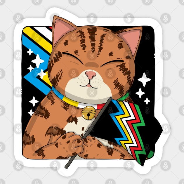 Cute Bengal Cat Holding Disability Pride Flag Sticker by Japanese Neko